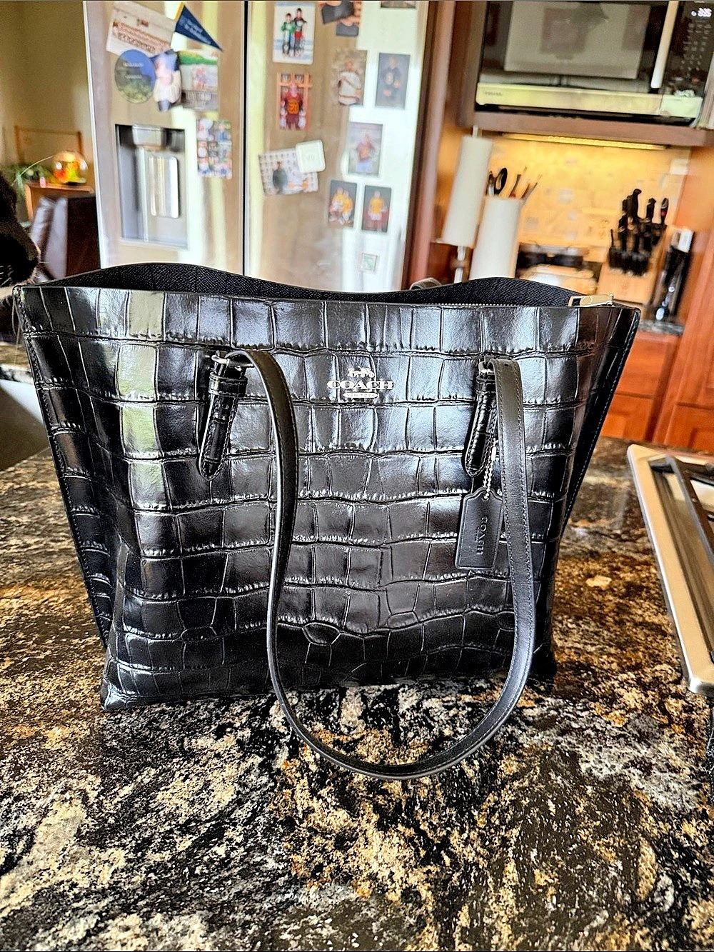 Croc Mollie Tote Print Tote in Black NWT
